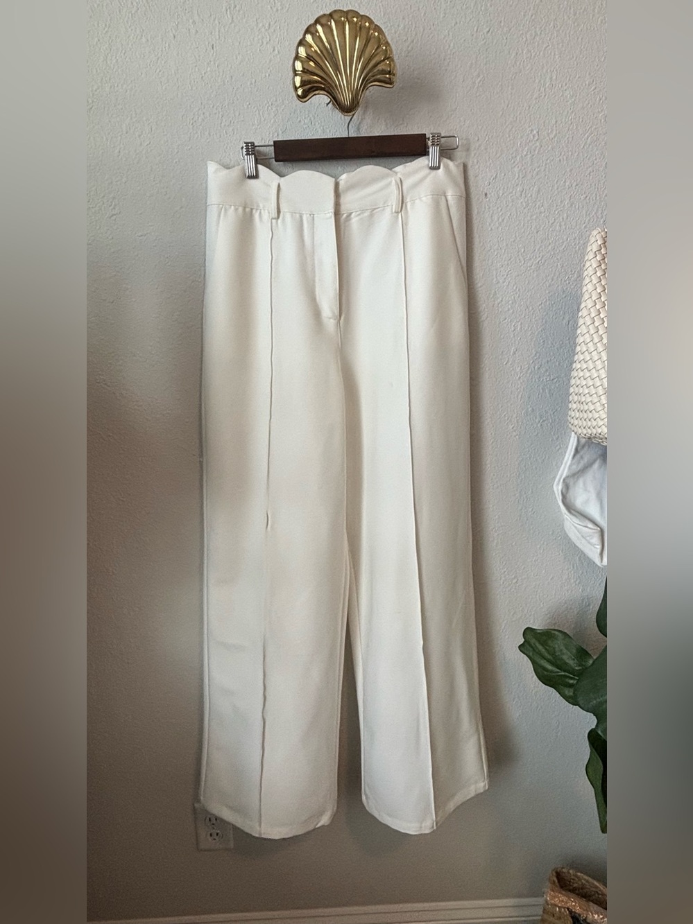 High-Waist Cream Wide-Leg Trousers